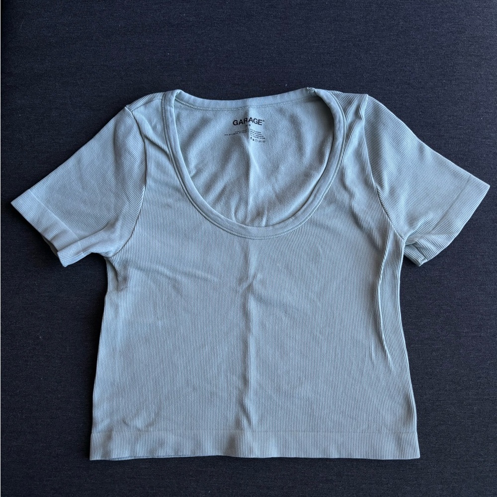 Garage Women's Mint Ribbed Short Sleeve Crop Top